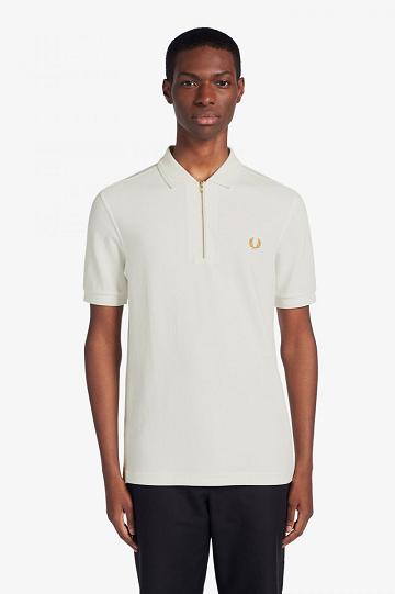 White Fred Perry Zip Neck Polo Men's Shirts | PH 1548WNBY